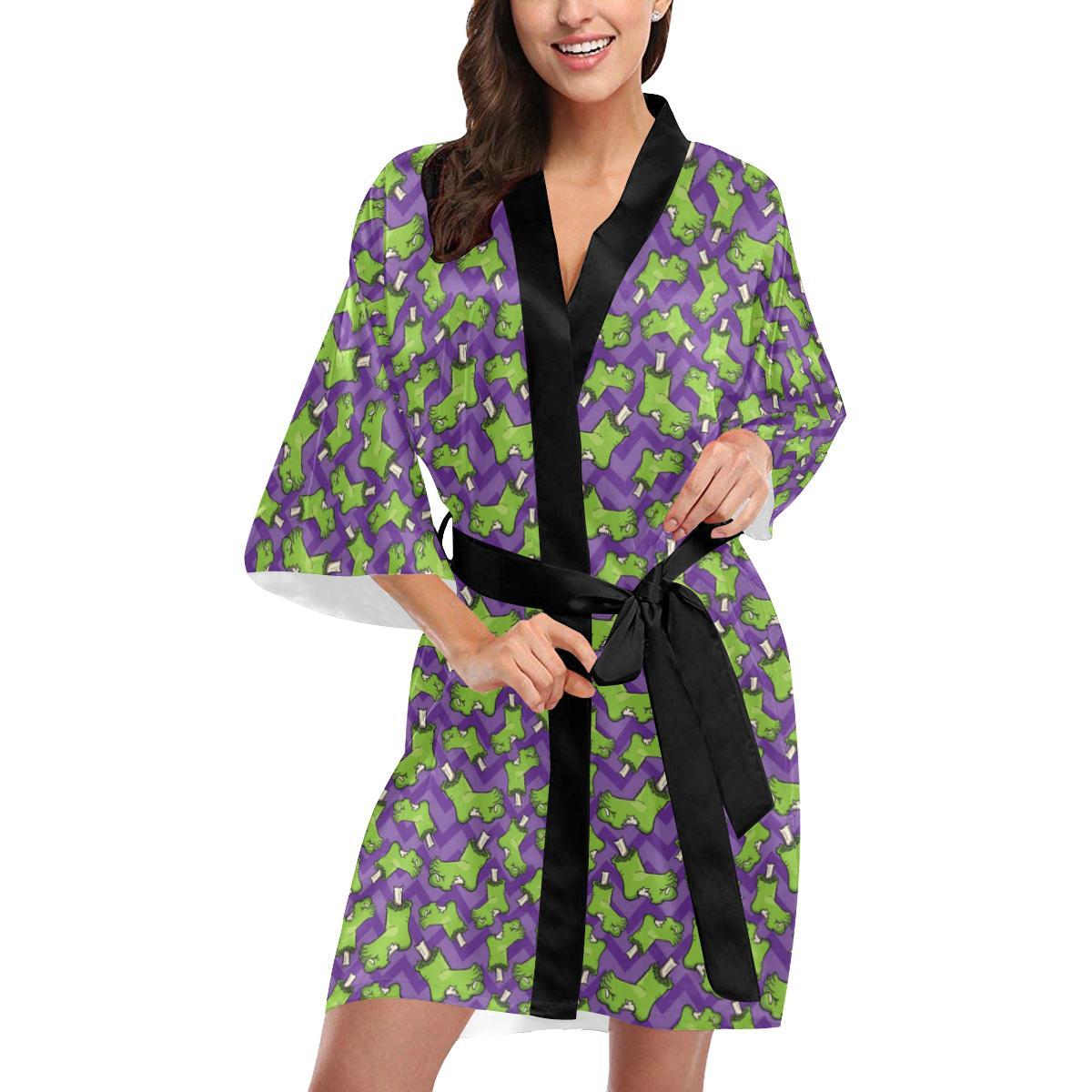 Zombie Foot Design Pattern Print Women Short Kimono Robe