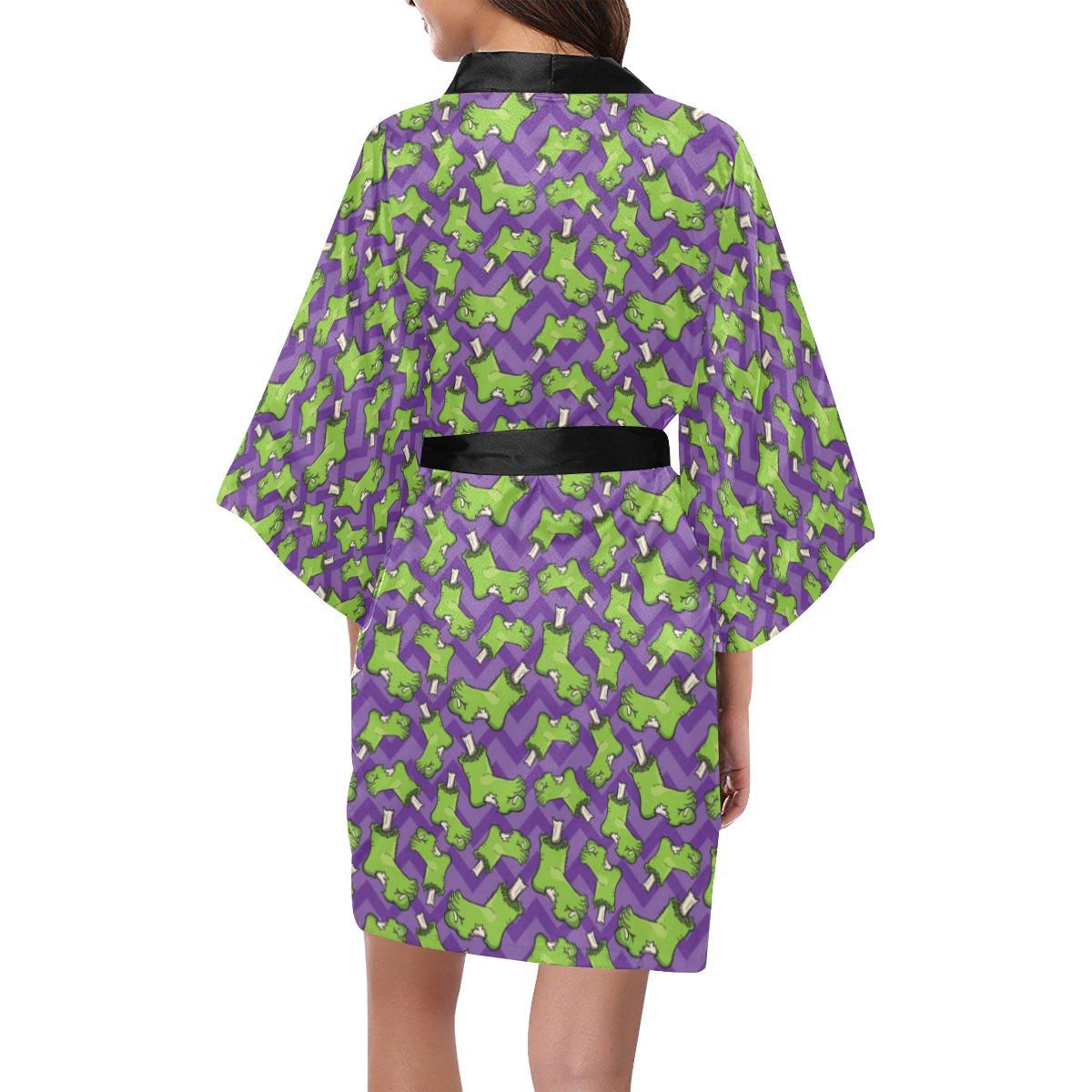 Zombie Foot Design Pattern Print Women Short Kimono Robe