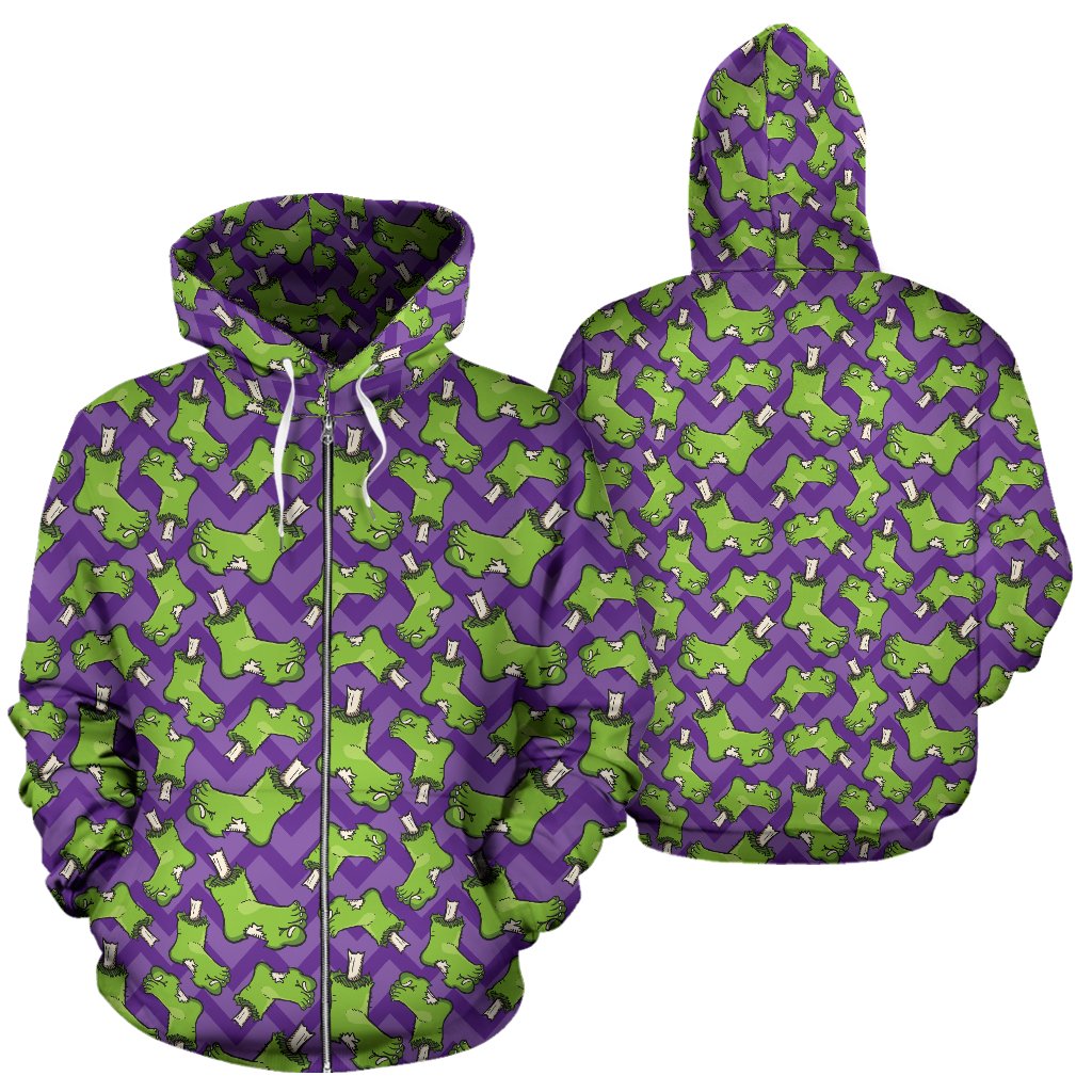 Zombie Foot Design Pattern Print Zip Up Hoodie