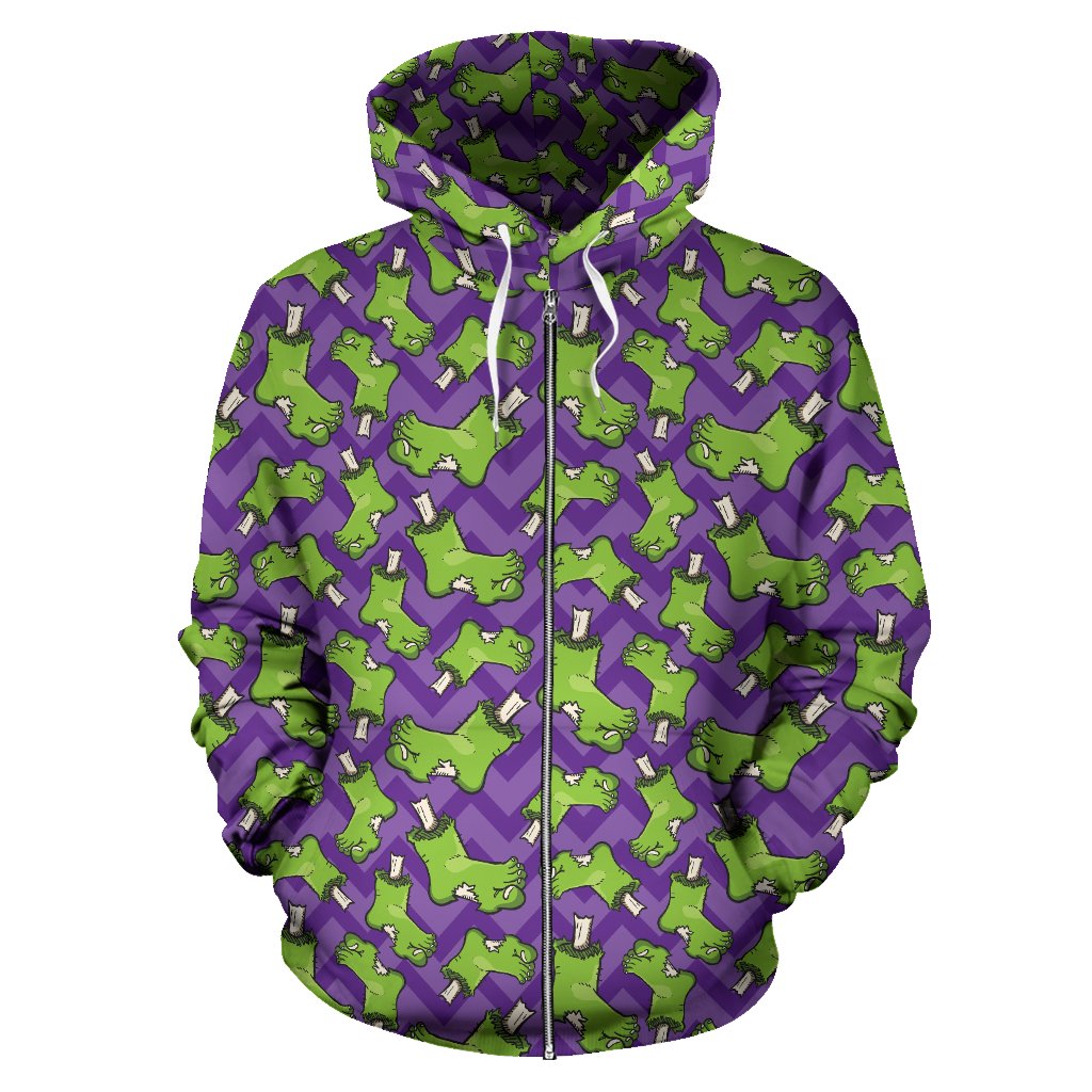 Zombie Foot Design Pattern Print Zip Up Hoodie