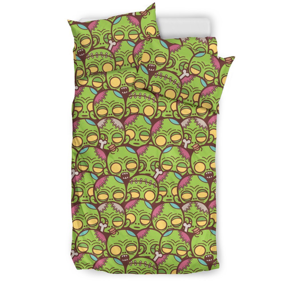 Zombie Head Design Pattern Print Duvet Cover Bedding Set