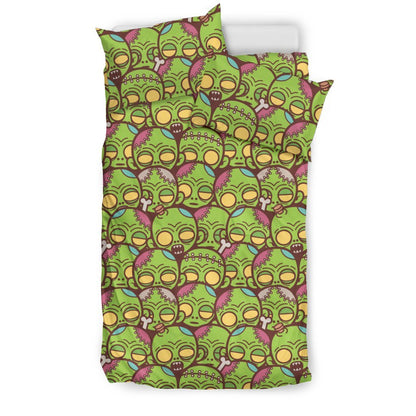 Zombie Head Design Pattern Print Duvet Cover Bedding Set