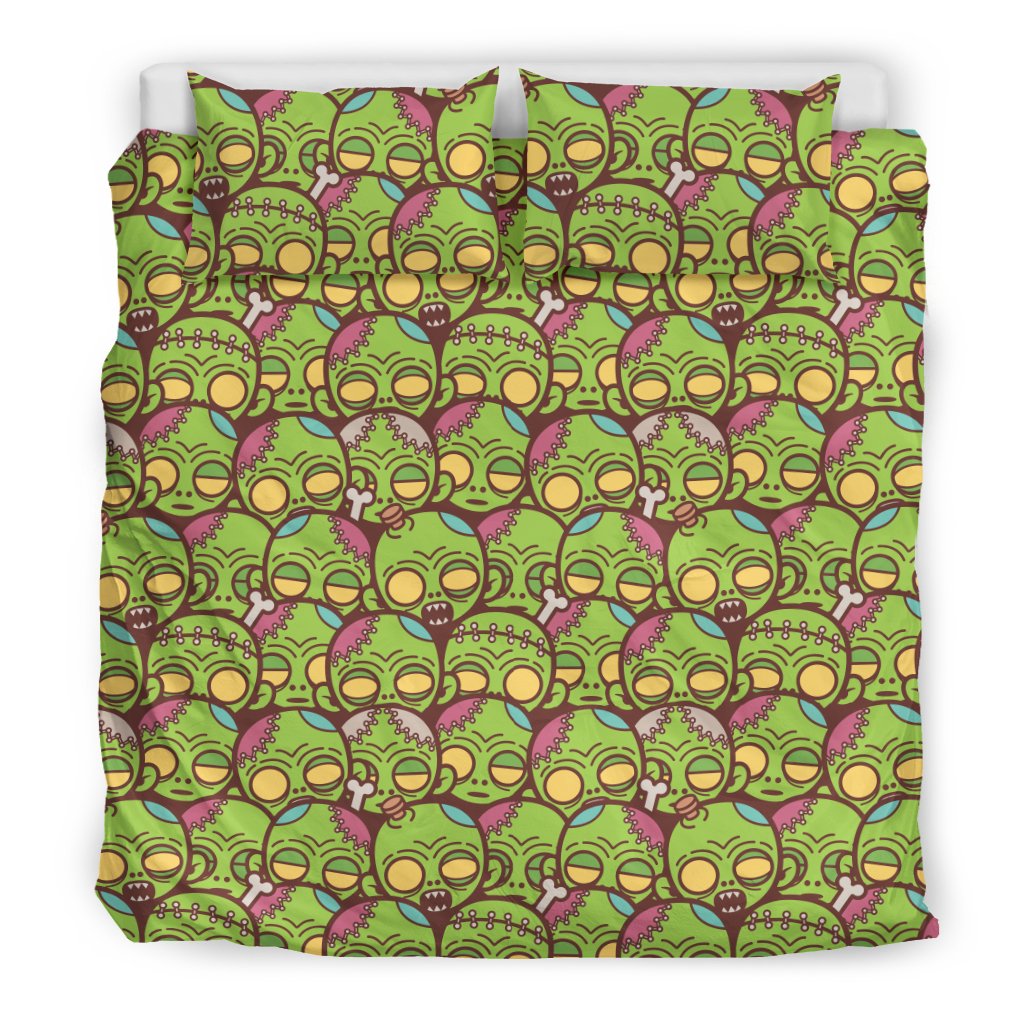 Zombie Head Design Pattern Print Duvet Cover Bedding Set