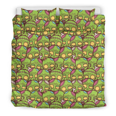 Zombie Head Design Pattern Print Duvet Cover Bedding Set