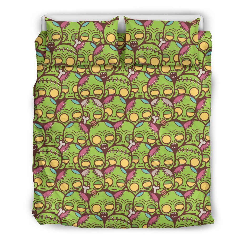 Zombie Head Design Pattern Print Duvet Cover Bedding Set