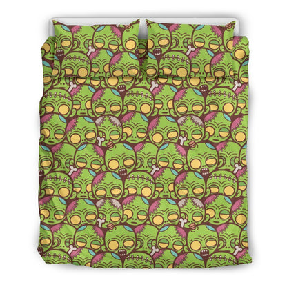 Zombie Head Design Pattern Print Duvet Cover Bedding Set