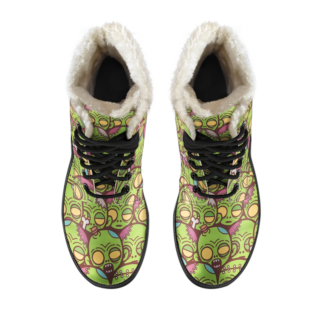 Zombie Head Design Pattern Print Faux Fur Leather Boots-JTAMIGO.COM