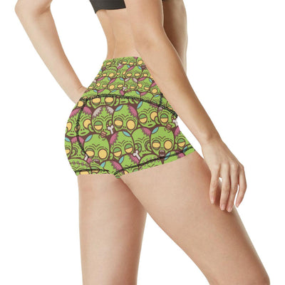 Zombie Head Design Pattern Print High Waisted Spandex Shorts-JTAMIGO.COM