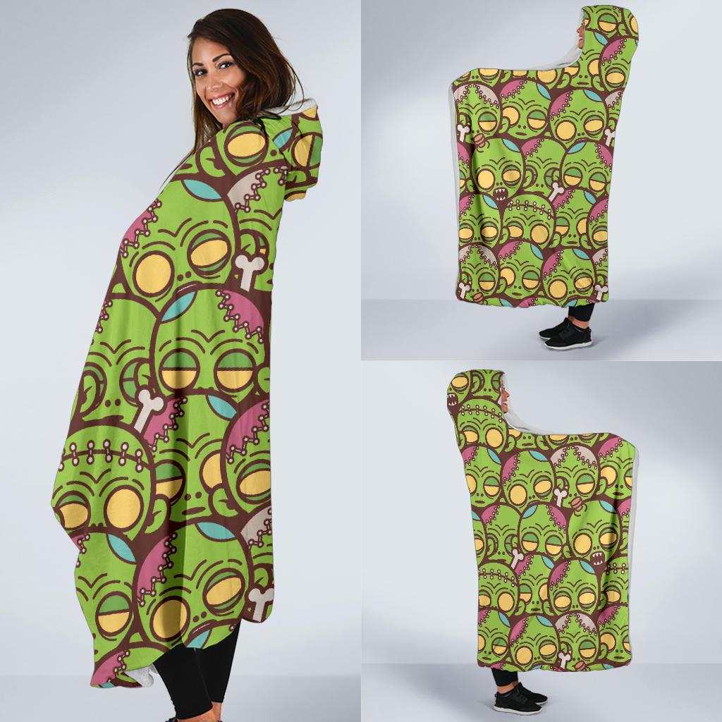 Zombie Head Design Pattern Print Hooded Blanket-JTAMIGO.COM