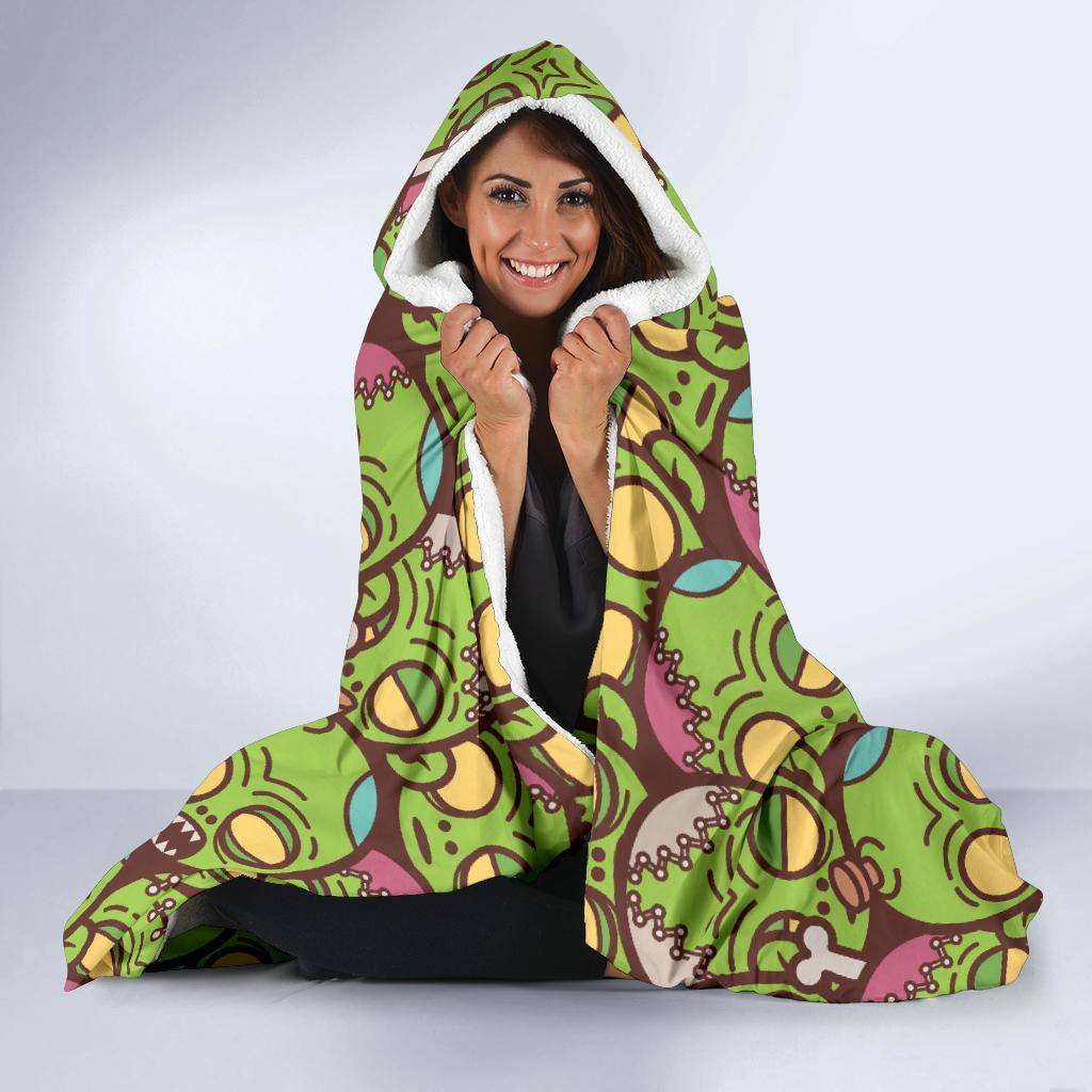 Zombie Head Design Pattern Print Hooded Blanket-JTAMIGO.COM