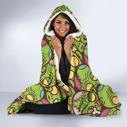 Zombie Head Design Pattern Print Hooded Blanket-JTAMIGO.COM