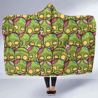 Zombie Head Design Pattern Print Hooded Blanket-JTAMIGO.COM