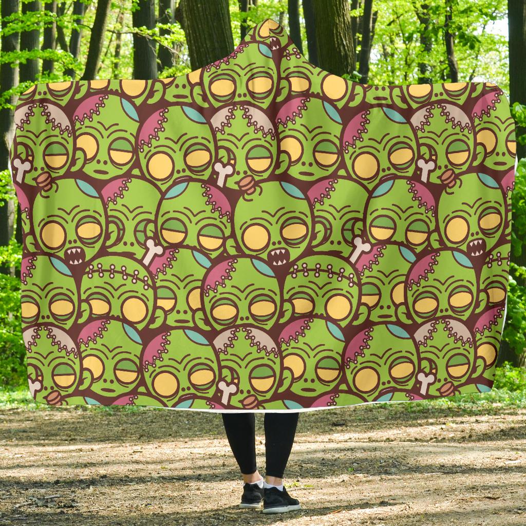 Zombie Head Design Pattern Print Hooded Blanket-JTAMIGO.COM