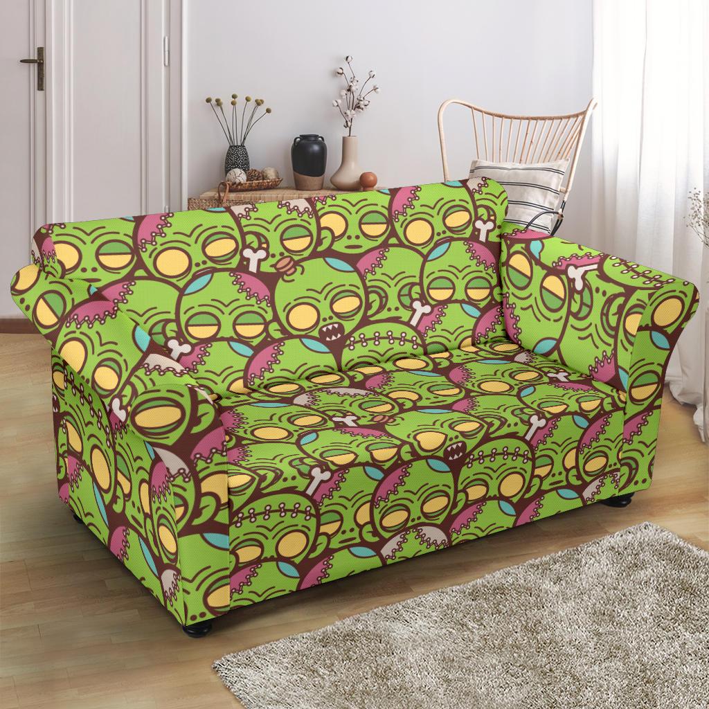 Zombie Head Design Pattern Print Loveseat Slipcover-JTAMIGO.COM