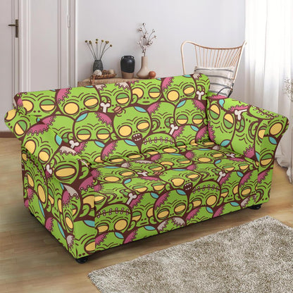 Zombie Head Design Pattern Print Loveseat Slipcover-JTAMIGO.COM