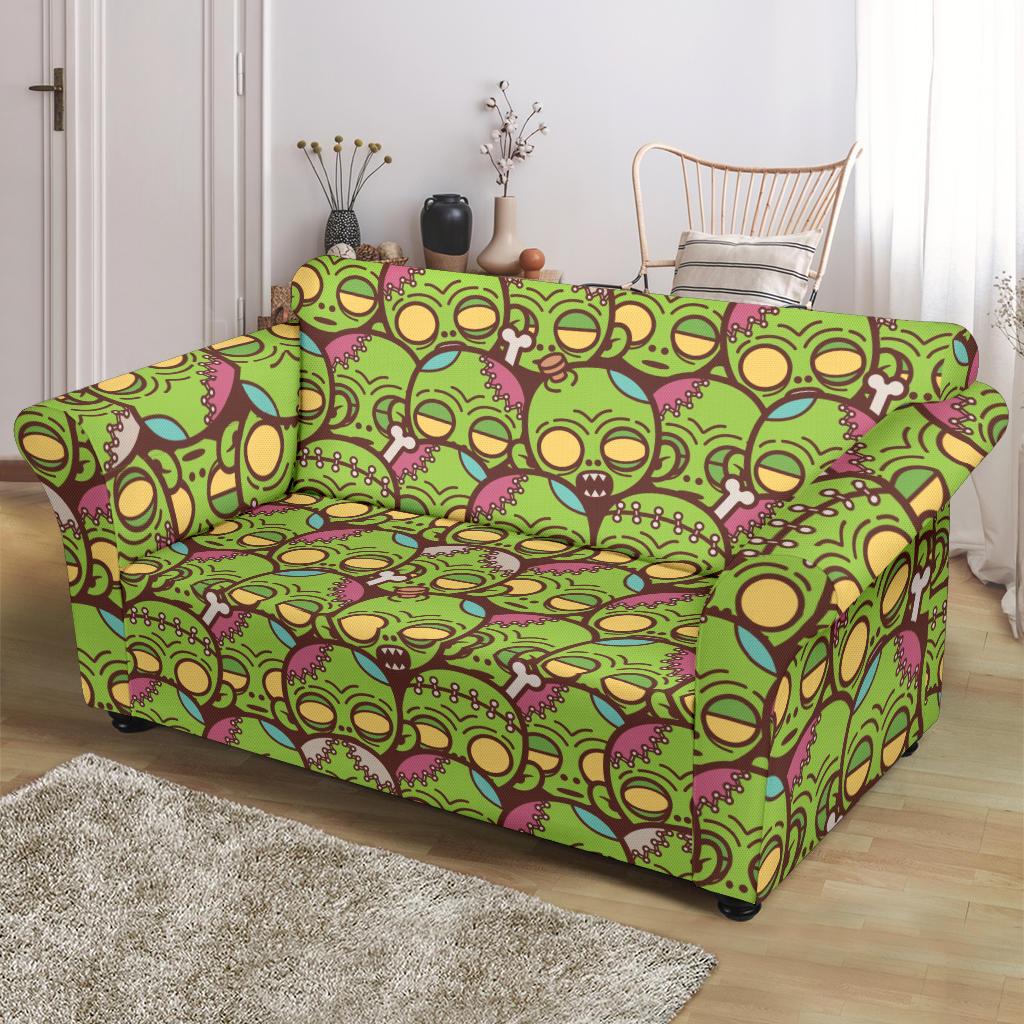 Zombie Head Design Pattern Print Loveseat Slipcover-JTAMIGO.COM
