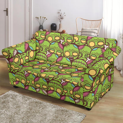 Zombie Head Design Pattern Print Loveseat Slipcover-JTAMIGO.COM
