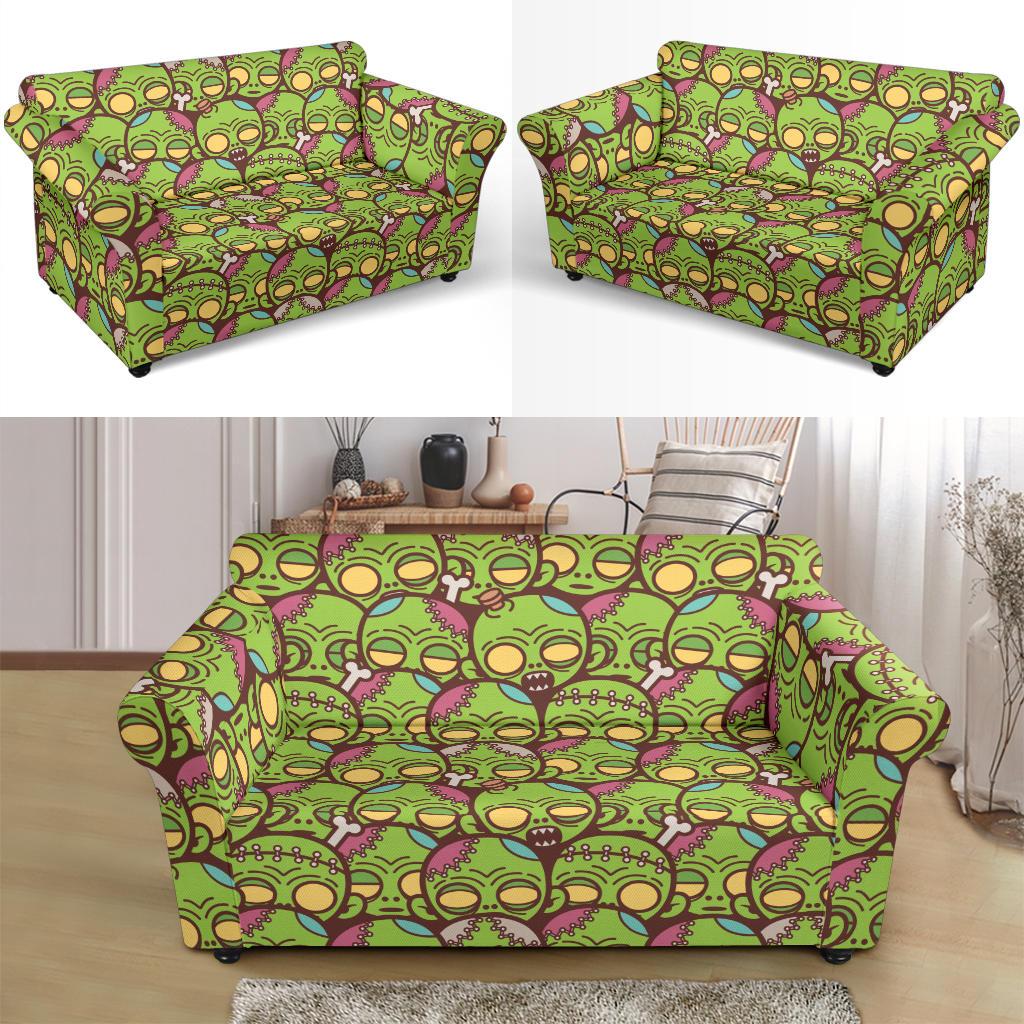 Zombie Head Design Pattern Print Loveseat Slipcover-JTAMIGO.COM