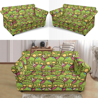 Zombie Head Design Pattern Print Loveseat Slipcover-JTAMIGO.COM