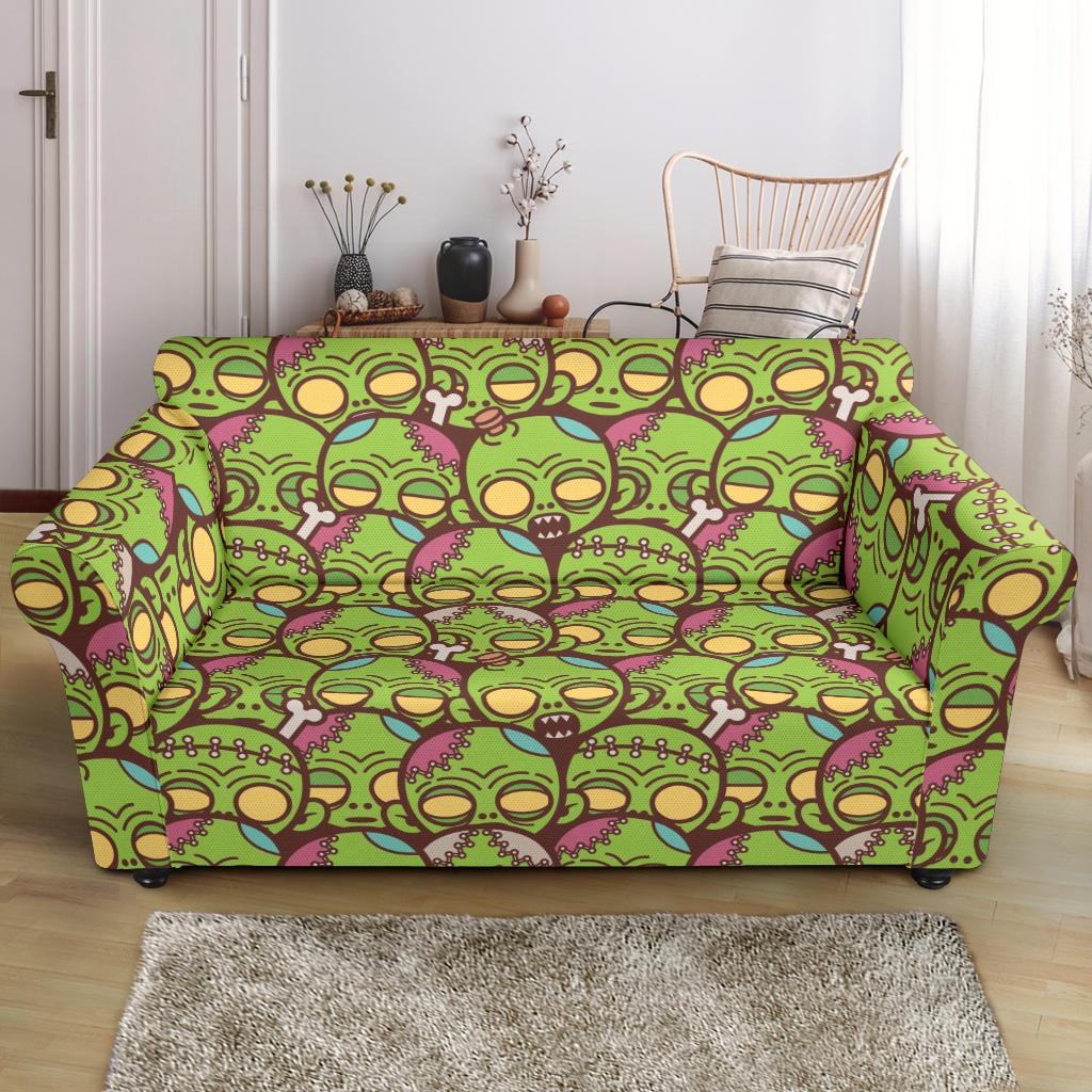Zombie Head Design Pattern Print Loveseat Slipcover-JTAMIGO.COM
