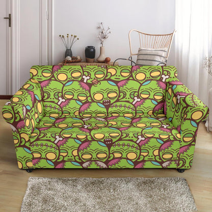 Zombie Head Design Pattern Print Loveseat Slipcover-JTAMIGO.COM