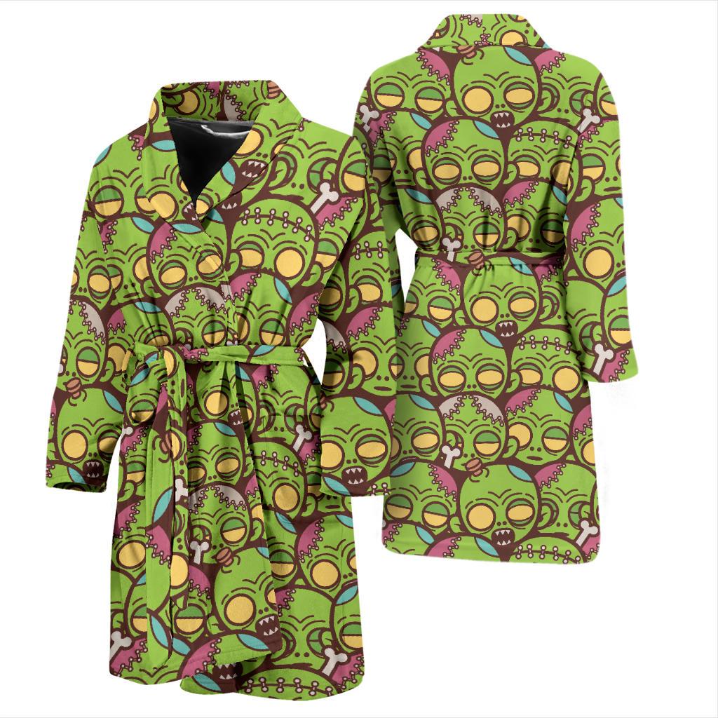 Zombie Head Design Pattern Print Men Bath Robe-JTAMIGO.COM