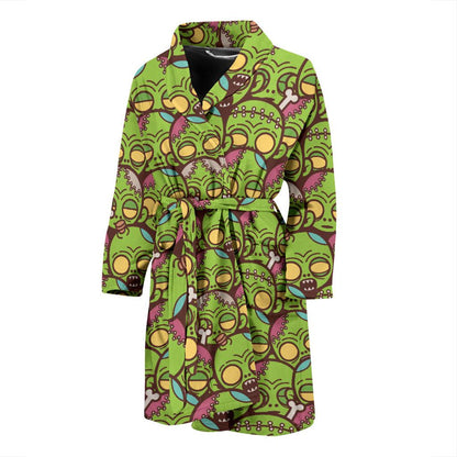 Zombie Head Design Pattern Print Men Bath Robe-JTAMIGO.COM