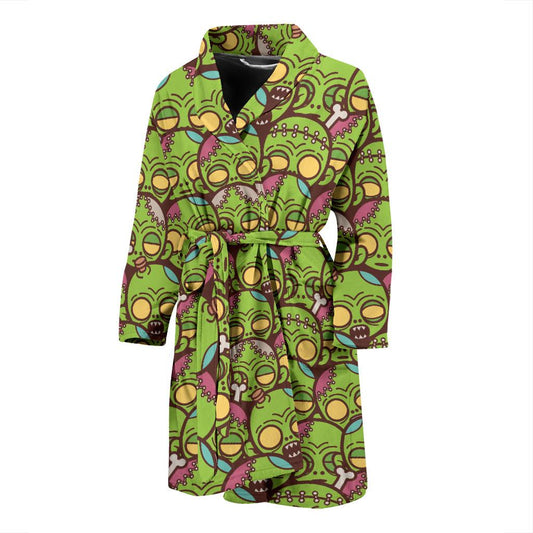 Zombie Head Design Pattern Print Men Bath Robe-JTAMIGO.COM
