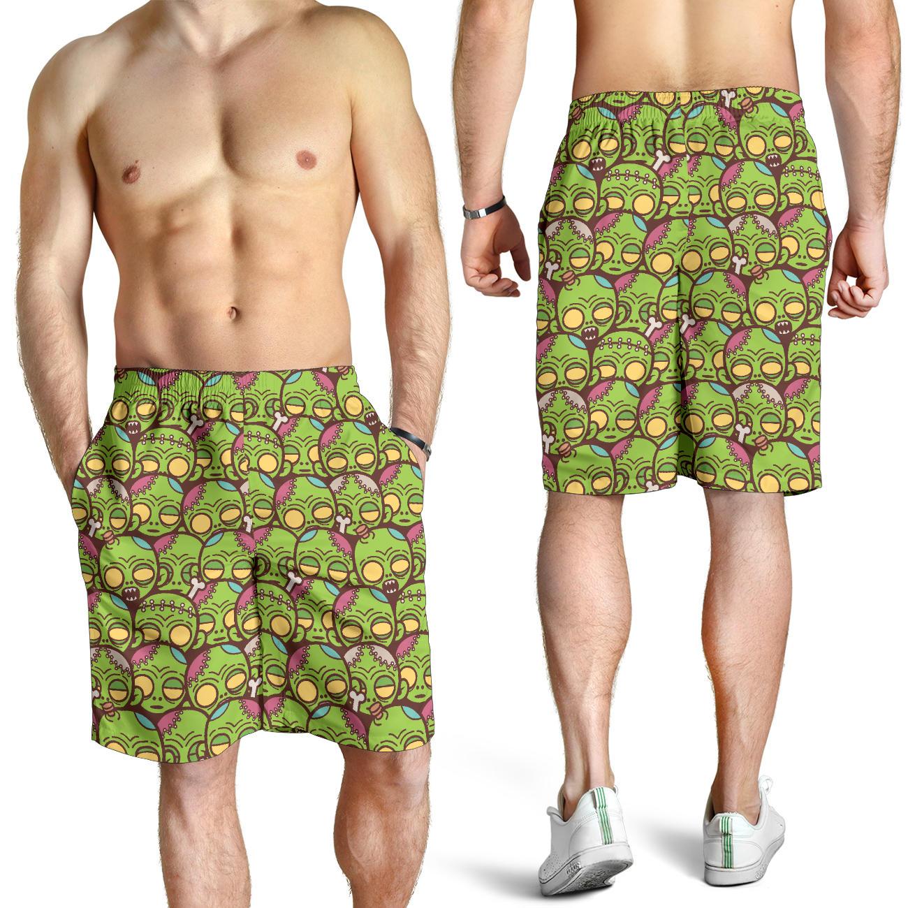 Zombie Head Design Pattern Print Mens Shorts-JTAMIGO.COM