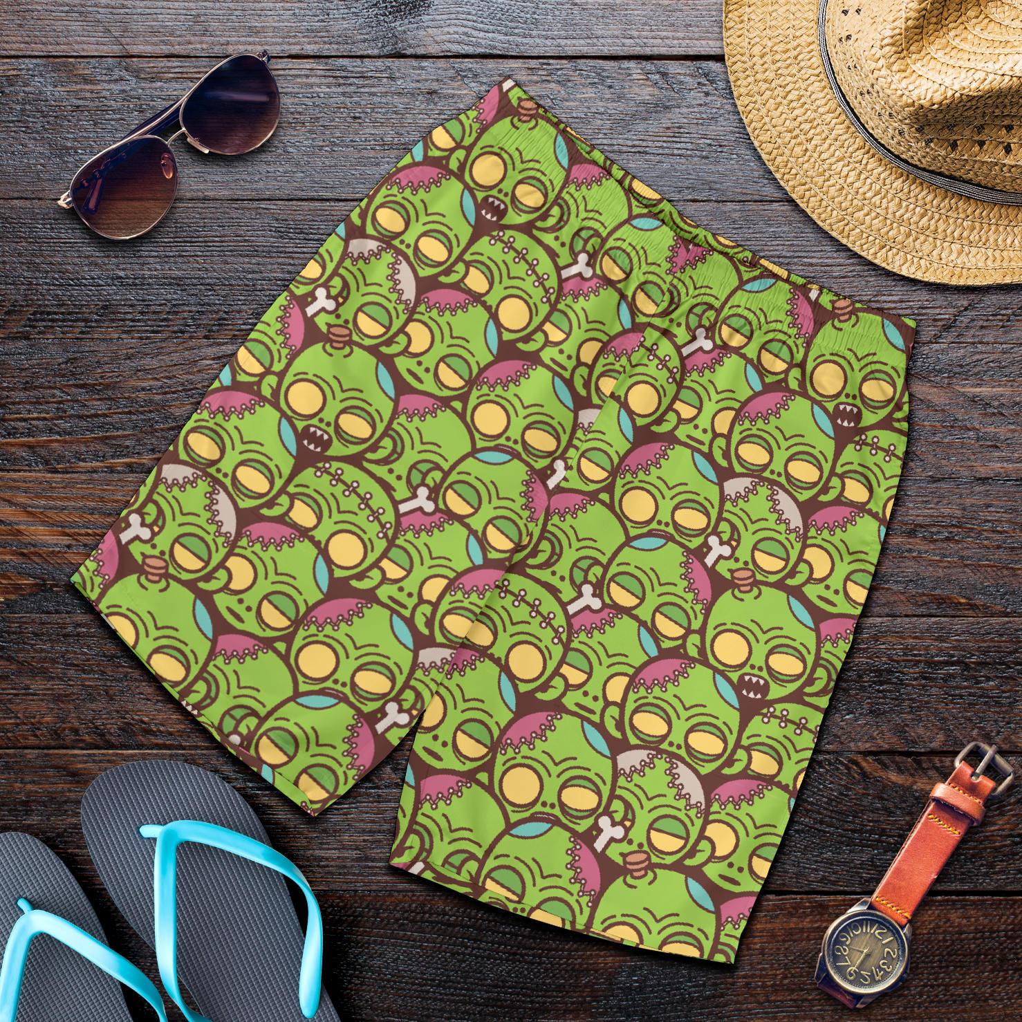 Zombie Head Design Pattern Print Mens Shorts-JTAMIGO.COM