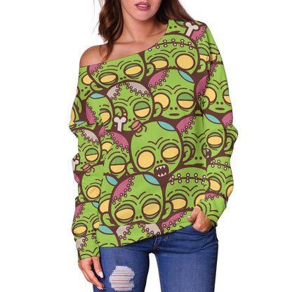 Zombie Head Design Pattern Print Off Shoulder Sweatshirt
