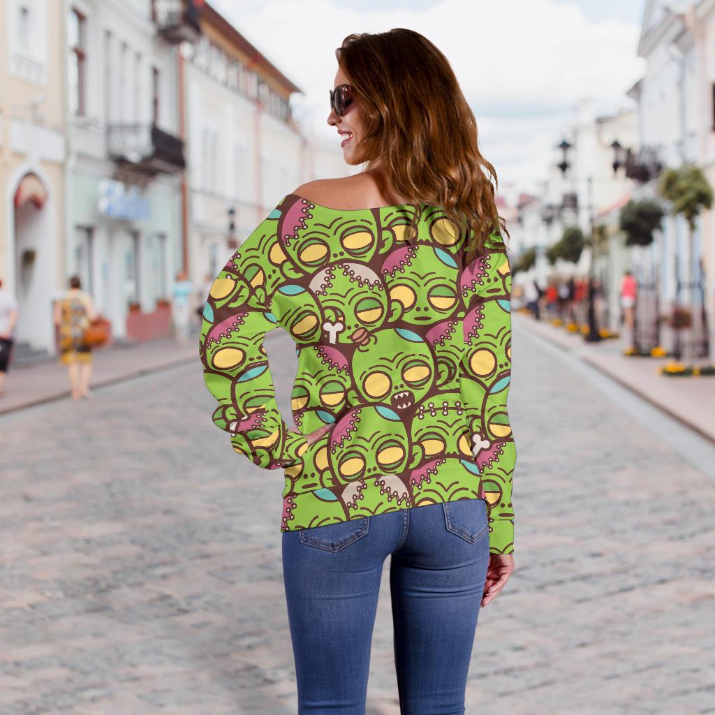 Zombie Head Design Pattern Print Off Shoulder Sweatshirt