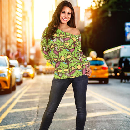 Zombie Head Design Pattern Print Off Shoulder Sweatshirt