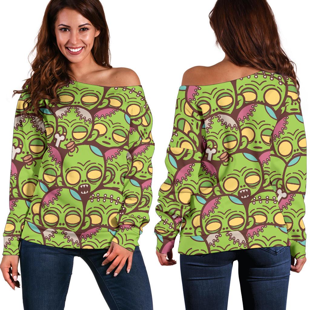 Zombie Head Design Pattern Print Off Shoulder Sweatshirt