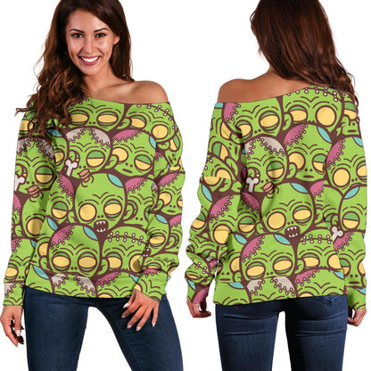 Zombie Head Design Pattern Print Off Shoulder Sweatshirt