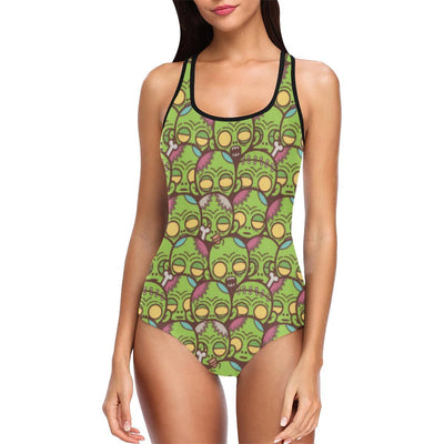 Zombie Head Design Pattern Print One Piece Swimsuit-JTAMIGO.COM