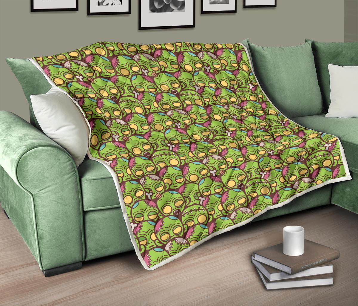 Zombie Head Design Pattern Print Premium Quilt-JTAMIGO.COM