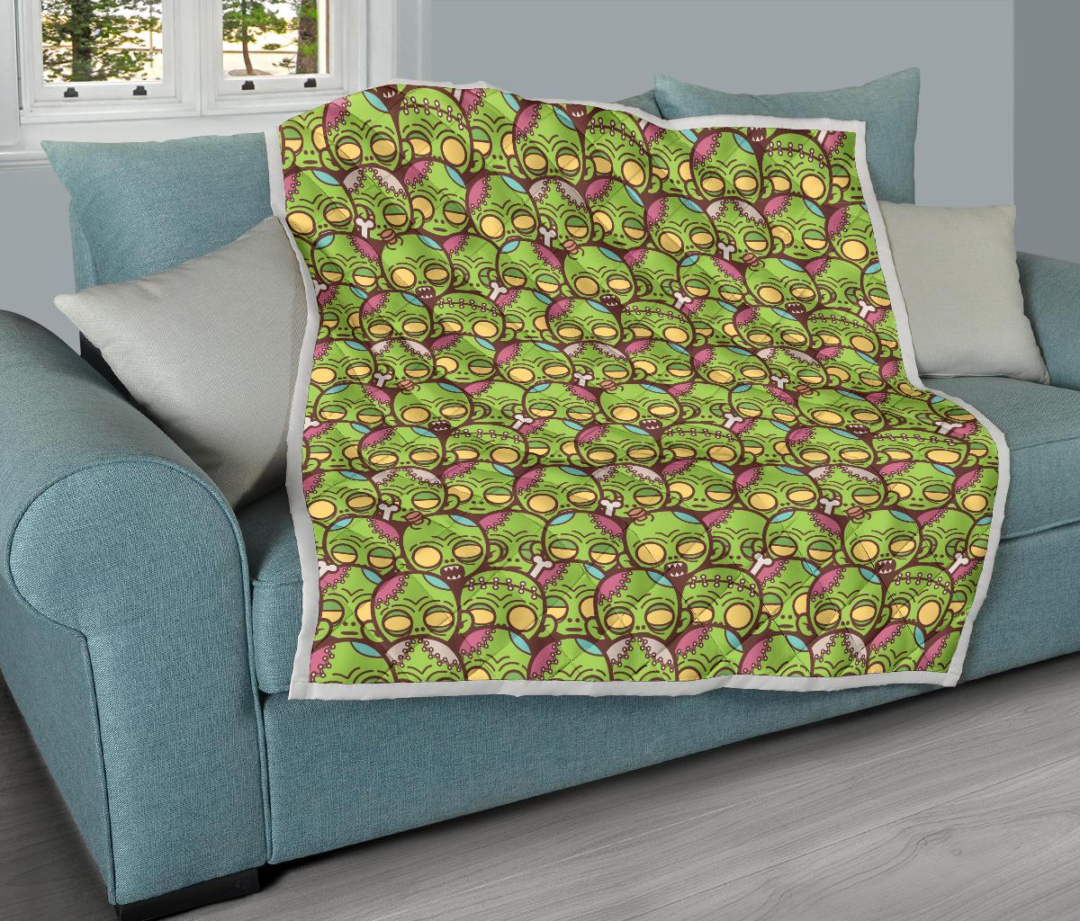 Zombie Head Design Pattern Print Premium Quilt-JTAMIGO.COM