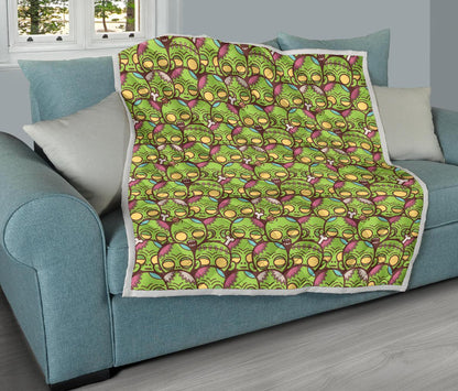 Zombie Head Design Pattern Print Premium Quilt-JTAMIGO.COM