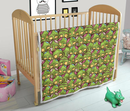 Zombie Head Design Pattern Print Premium Quilt-JTAMIGO.COM
