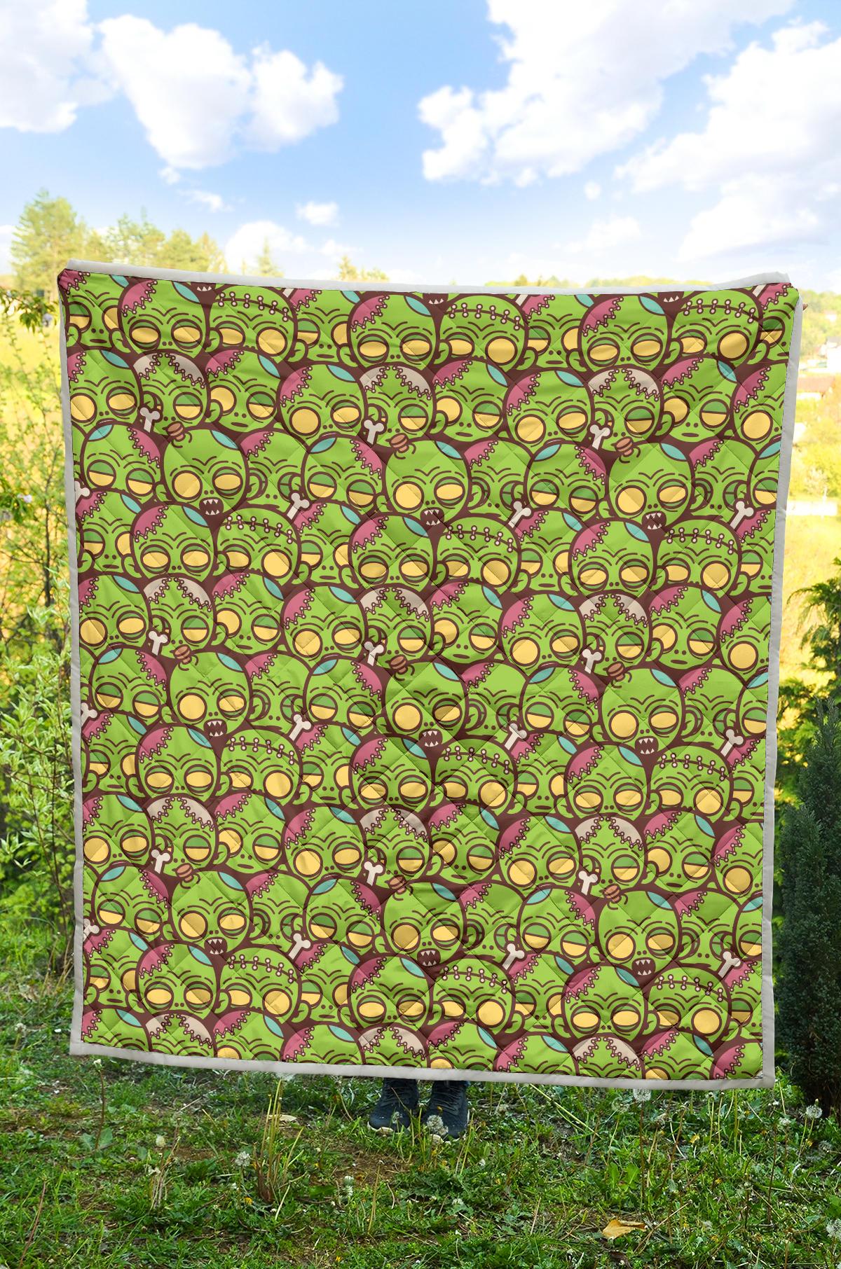 Zombie Head Design Pattern Print Premium Quilt-JTAMIGO.COM