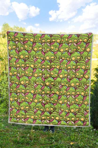 Zombie Head Design Pattern Print Premium Quilt-JTAMIGO.COM