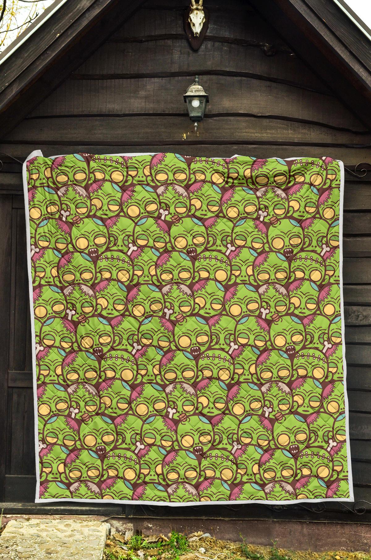 Zombie Head Design Pattern Print Premium Quilt-JTAMIGO.COM