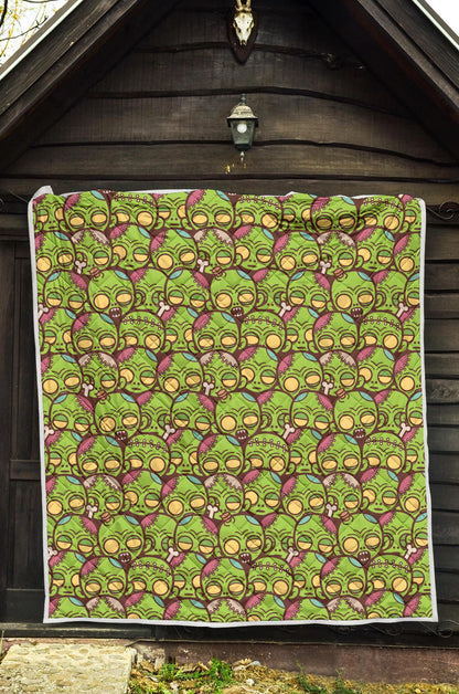 Zombie Head Design Pattern Print Premium Quilt-JTAMIGO.COM