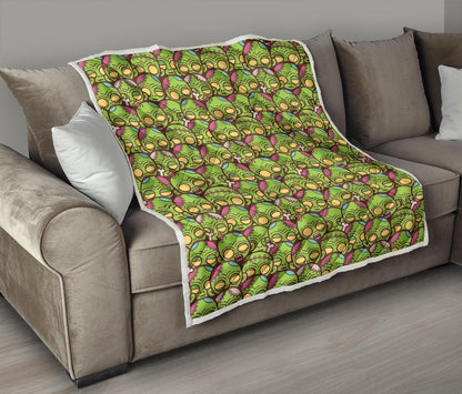 Zombie Head Design Pattern Print Premium Quilt-JTAMIGO.COM