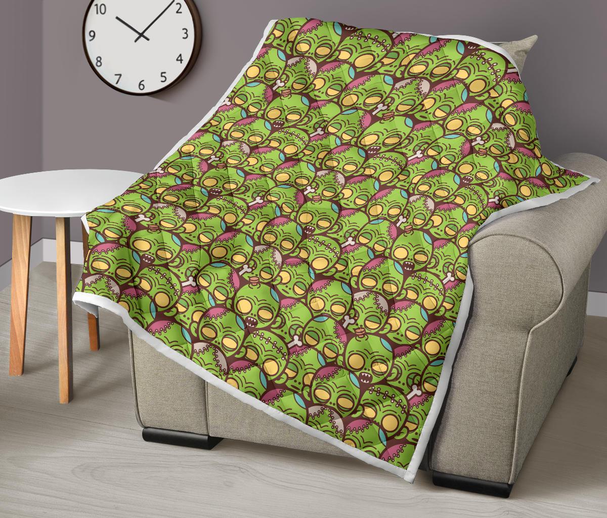 Zombie Head Design Pattern Print Premium Quilt-JTAMIGO.COM