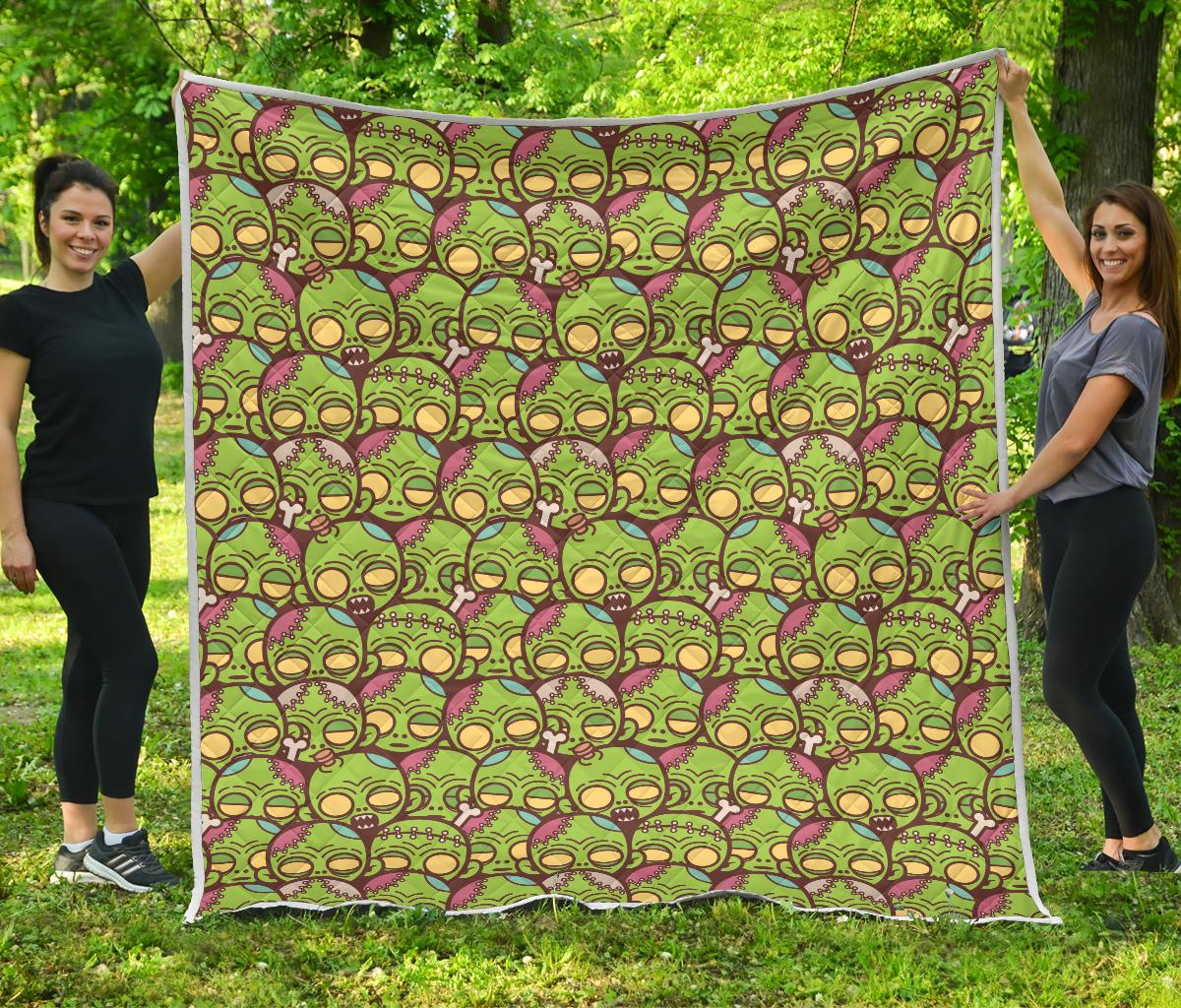 Zombie Head Design Pattern Print Premium Quilt-JTAMIGO.COM