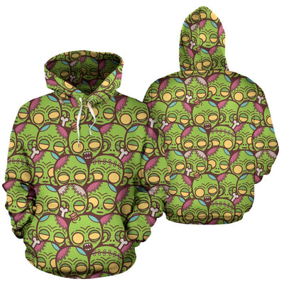 Zombie Head Design Pattern Print Pullover Hoodie