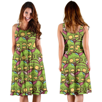 Zombie Head Design Pattern Print Sleeveless Dress