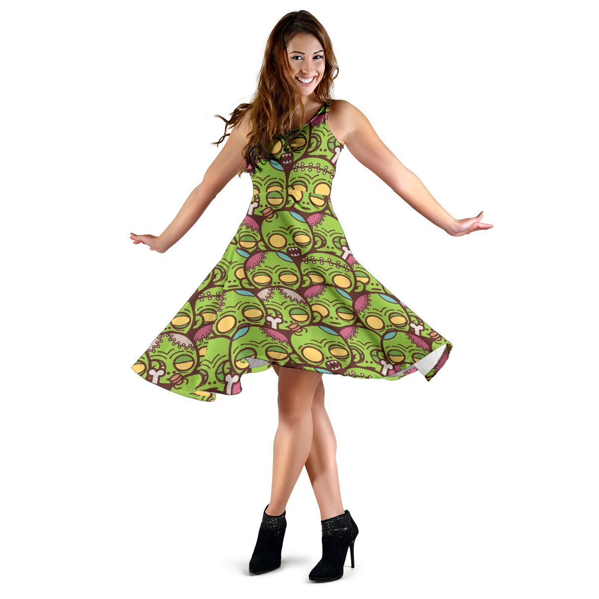Zombie Head Design Pattern Print Sleeveless Dress